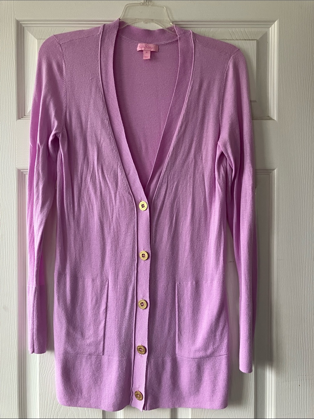 Lilly Pulitzer Heidi lavender deep V neck gold button up long cardigan size med